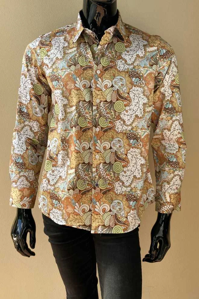 JOHN LENNON Mens Watford Long Sleeve Paisley Shirt - Mustard - Image 4