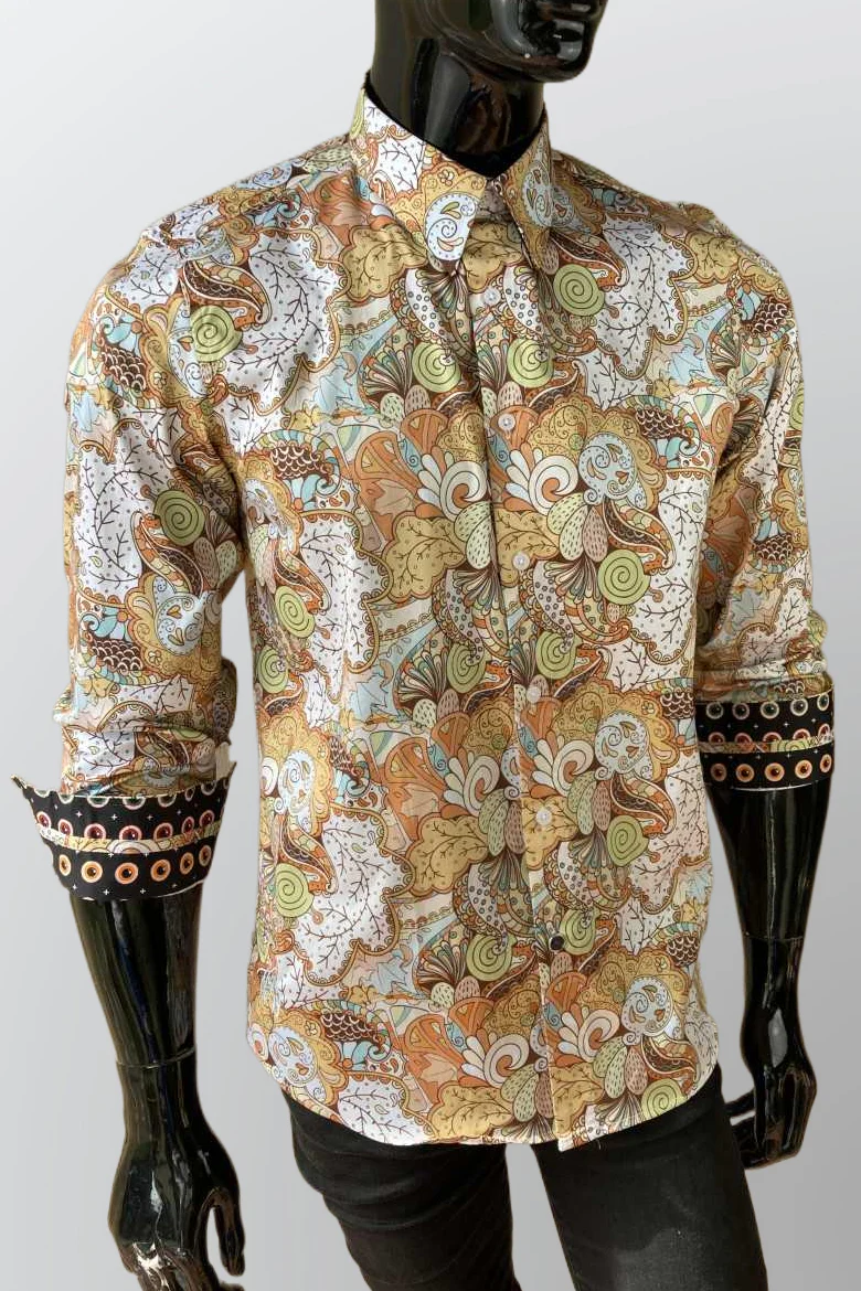 JOHN LENNON Mens Watford Long Sleeve Paisley Shirt - Mustard - Image 6