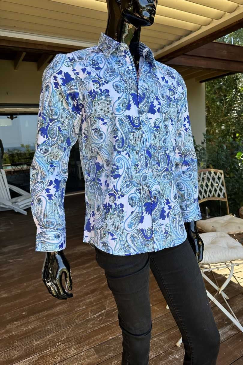 JOHN LENNON Mens Wigan Long Sleeve Paisley Shirt - Blue - Image 7