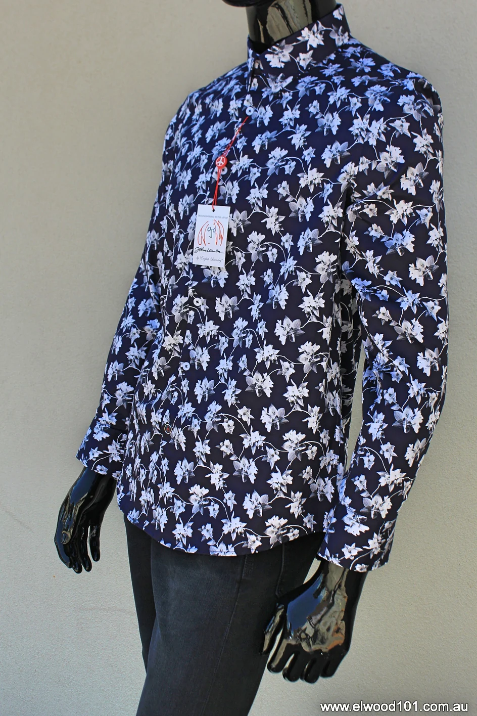 John Lennon Mens Wimbledon Long Sleeve Shirt - Navy & White Floral - Image 12