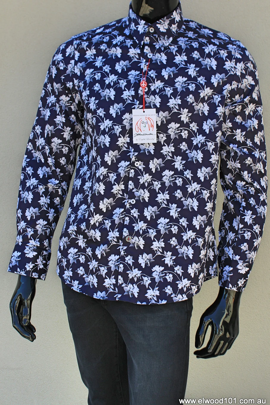 John Lennon Mens Wimbledon Long Sleeve Shirt - Navy & White Floral - Image 15