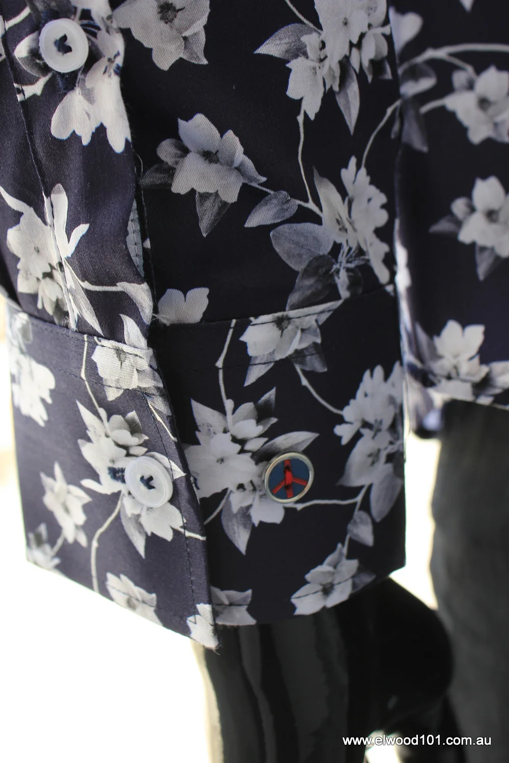 John Lennon Mens Wimbledon Long Sleeve Shirt - Navy & White Floral - Image 8