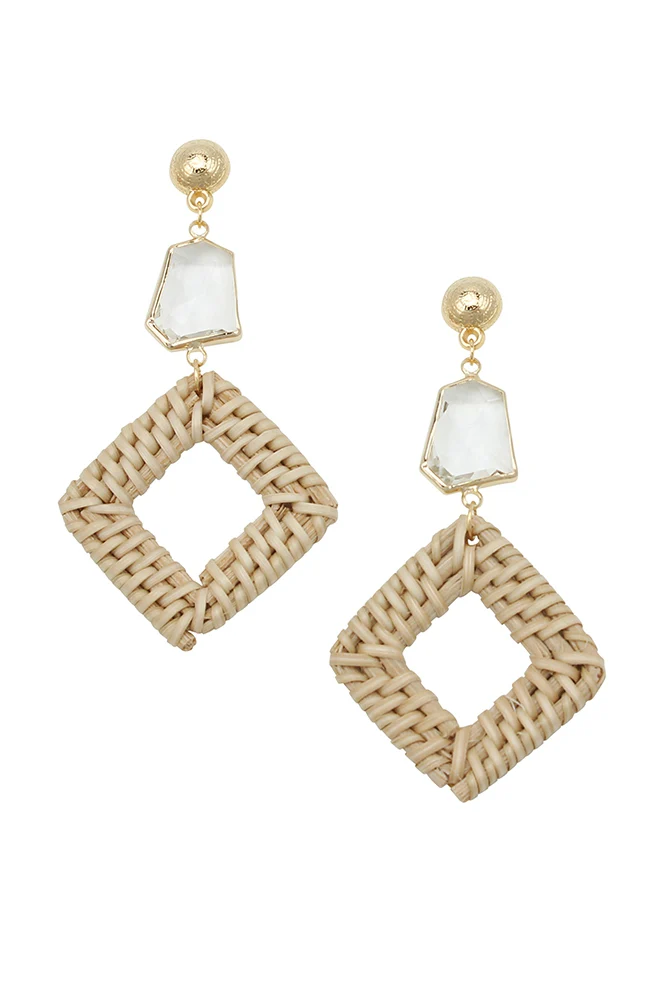 Jolie & Deen Womens RAFFIA CRYSTAL EARRINGS GOLD - Image 2