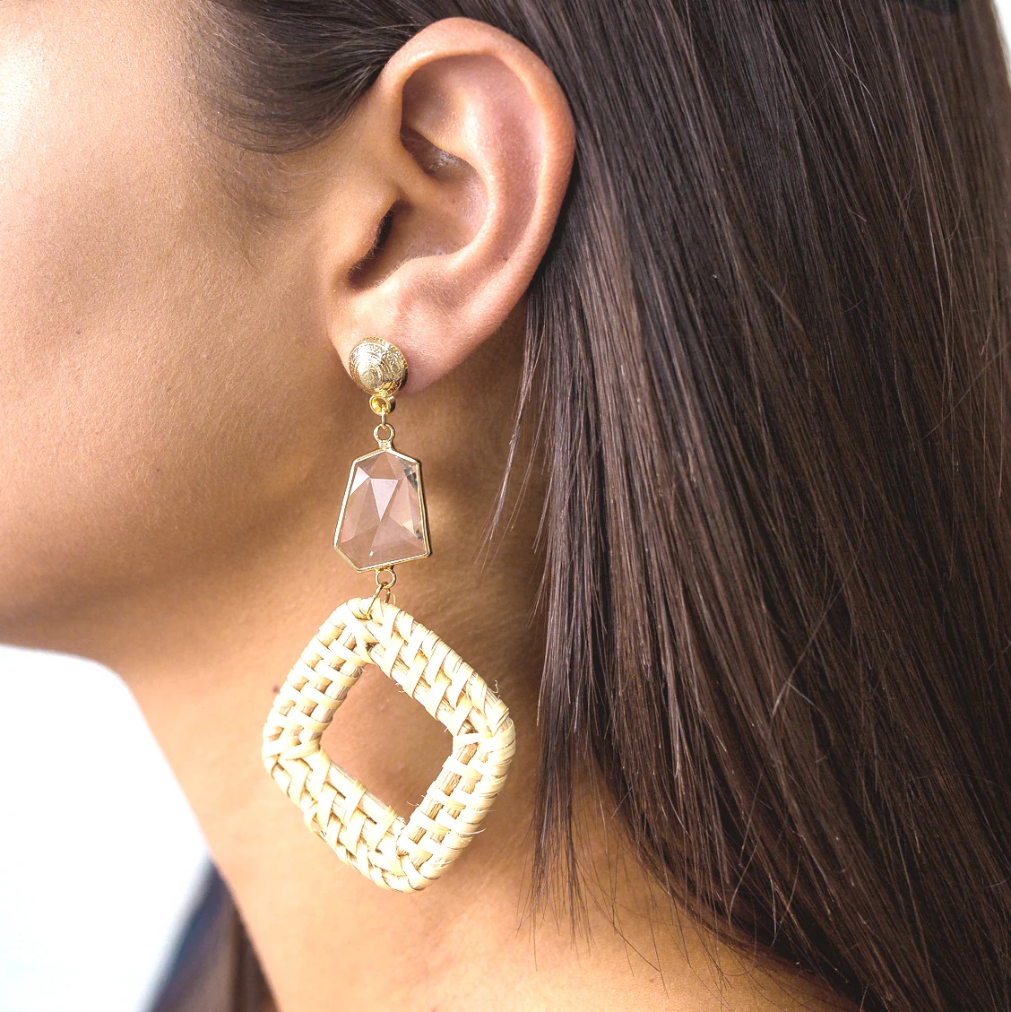 Jolie & Deen Womens RAFFIA CRYSTAL EARRINGS GOLD - Image 3