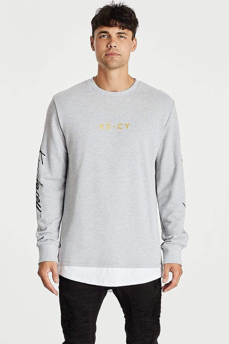 Kiss Chacey MENS ALL IN LAYERED HEM SWEATER - GREY MARLE - Image 2