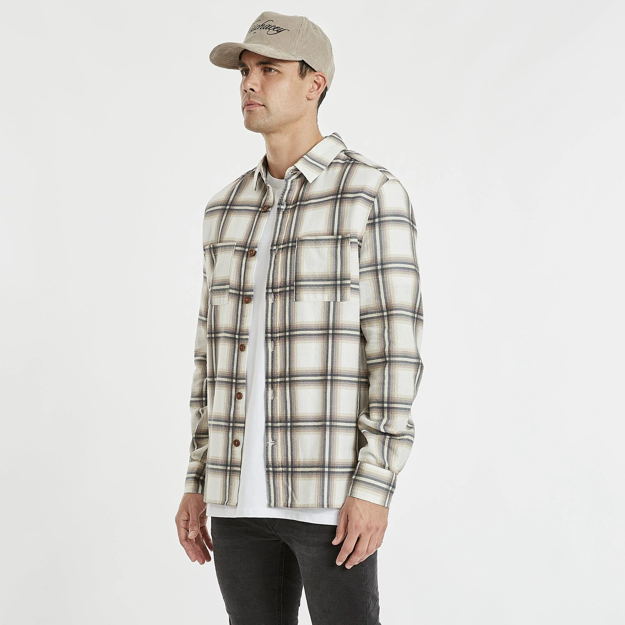 KISS CHACEY Mens Berkeley Casual Long Sleeve Shirt Blanc Check - Image 3