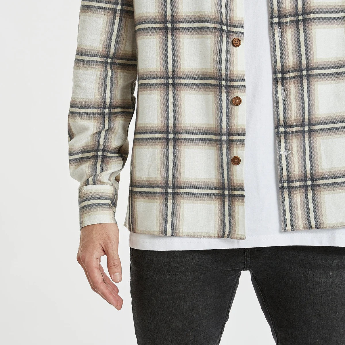 KISS CHACEY Mens Berkeley Casual Long Sleeve Shirt Blanc Check - Image 7
