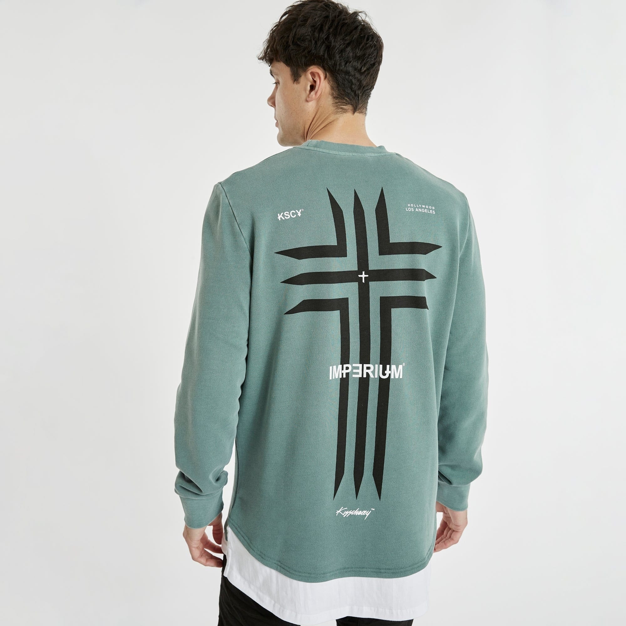 KISS CHACEY Mens Cogan Layered Hem Jumper Pigment Silver Pine - Image 2
