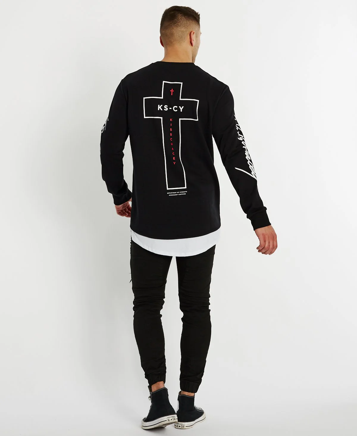 Kiss Chacey MENS FORTUNA LAYERED HEM SWEATER - JET BLACK - Image 4