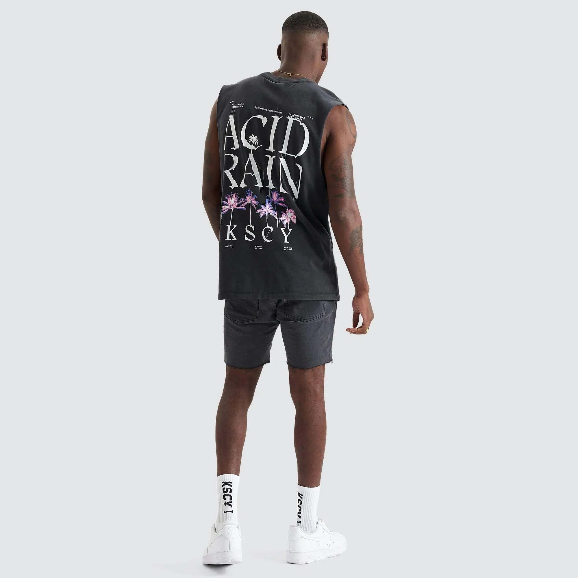 KISS CHACEY Mens Inheritance Relaxed Fit Muscle Tee Shirt - Mineral Black - Image 4
