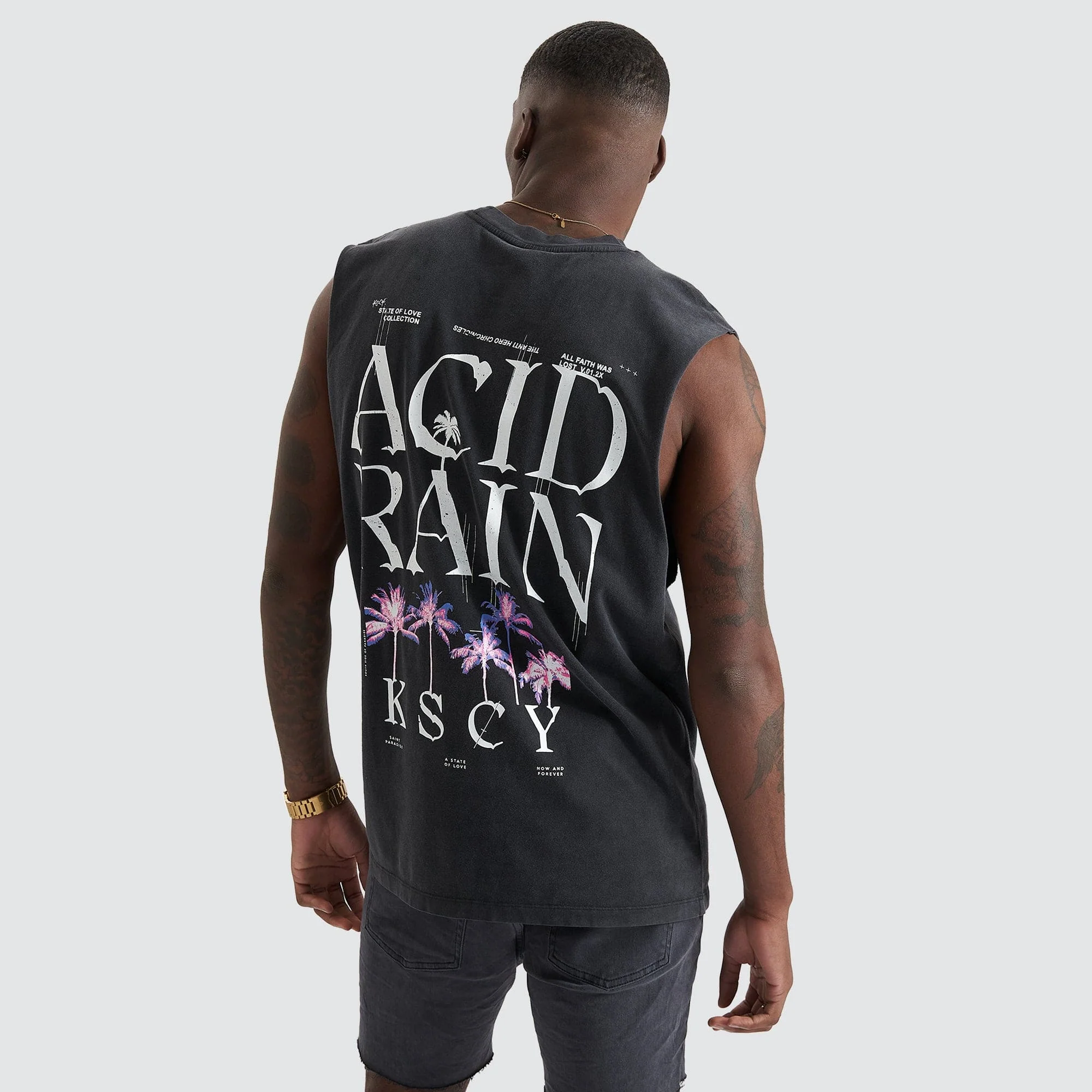 KISS CHACEY Mens Inheritance Relaxed Fit Muscle Tee Shirt - Mineral Black - Image 5