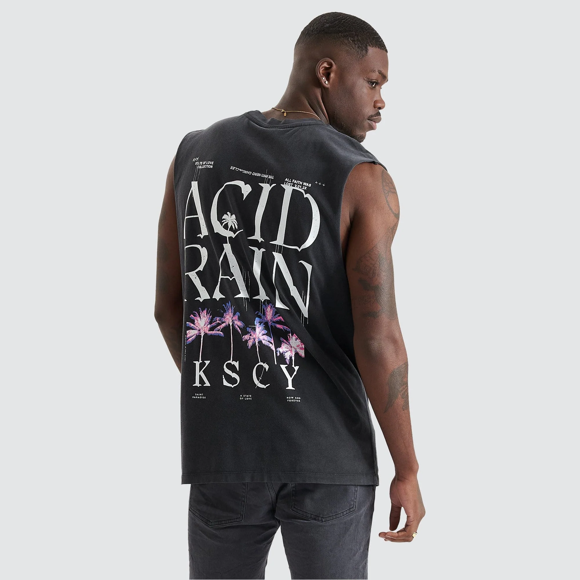 KISS CHACEY Mens Inheritance Relaxed Fit Muscle Tee Shirt - Mineral Black - Image 8
