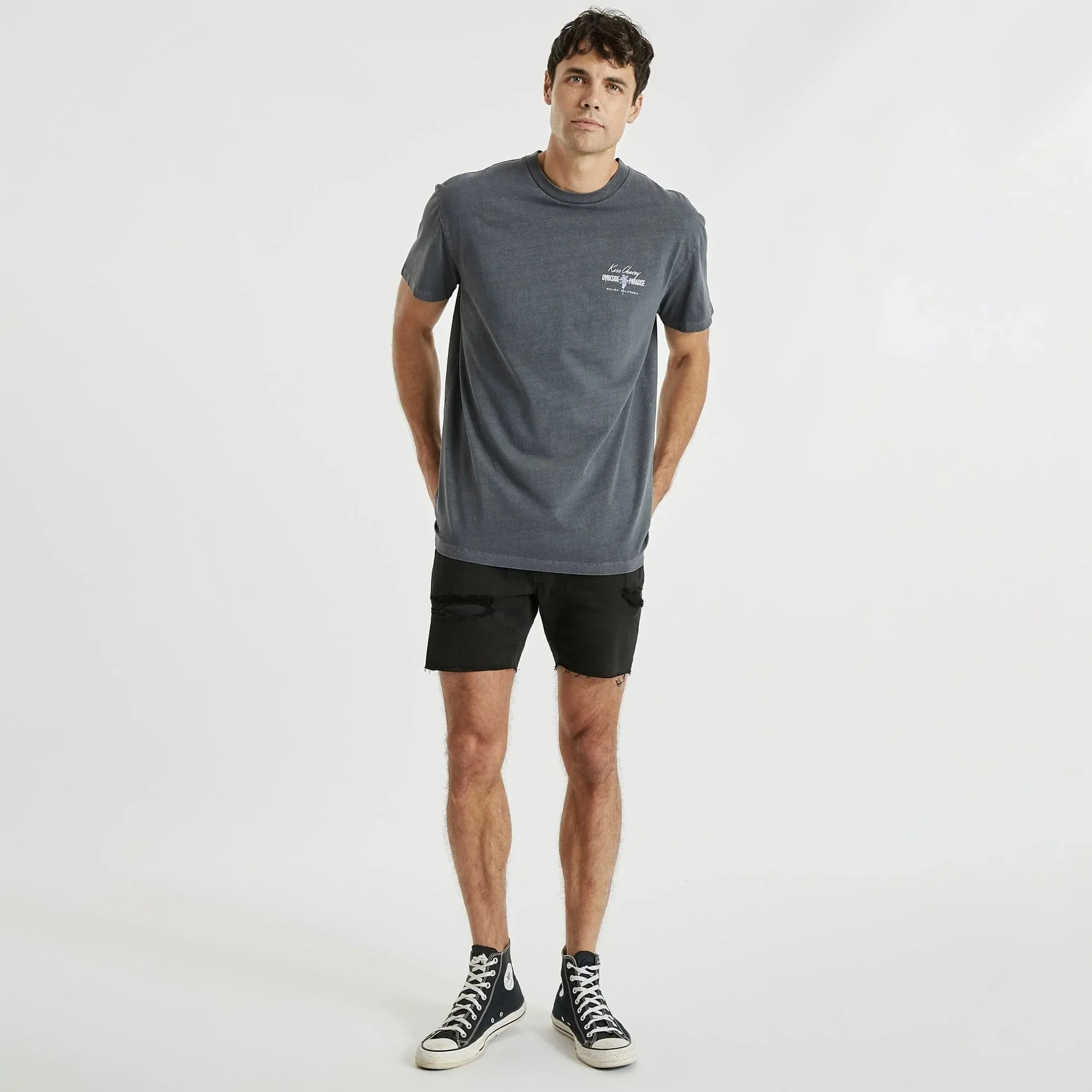 KISS CHACEY Mens Listen Relaxed Tee Shirt Pigment Asphalt - Image 5