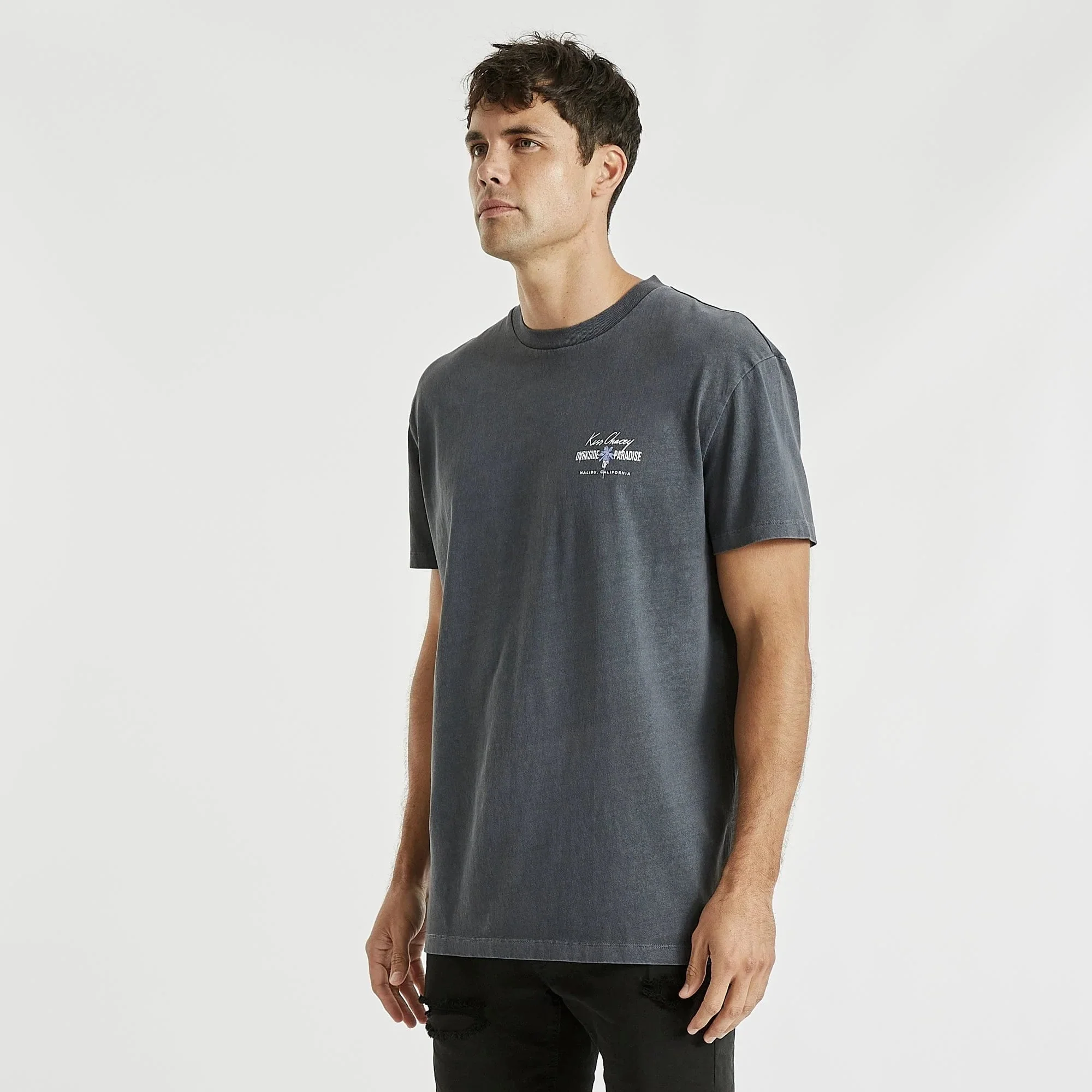 KISS CHACEY Mens Listen Relaxed Tee Shirt Pigment Asphalt - Image 6