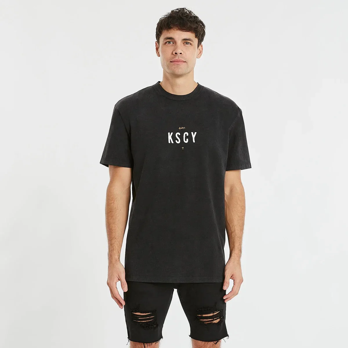KISS CHACEY Mens Mantura Relaxed Tee Shirt Mineral Black - Image 3