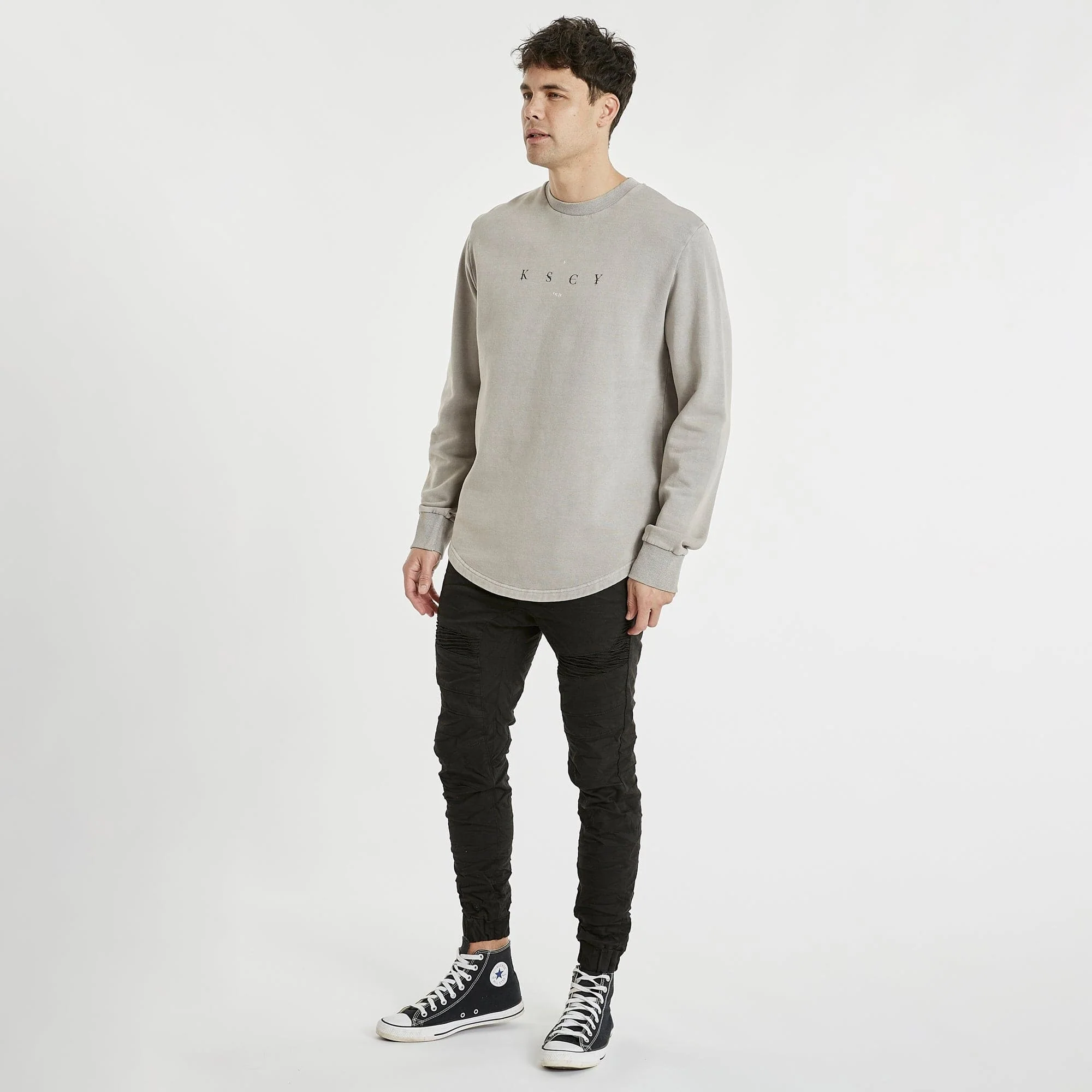 KISS CHACEY Mens Palomae Dual Curved Hem Sweater Pigment Gull - Image 5