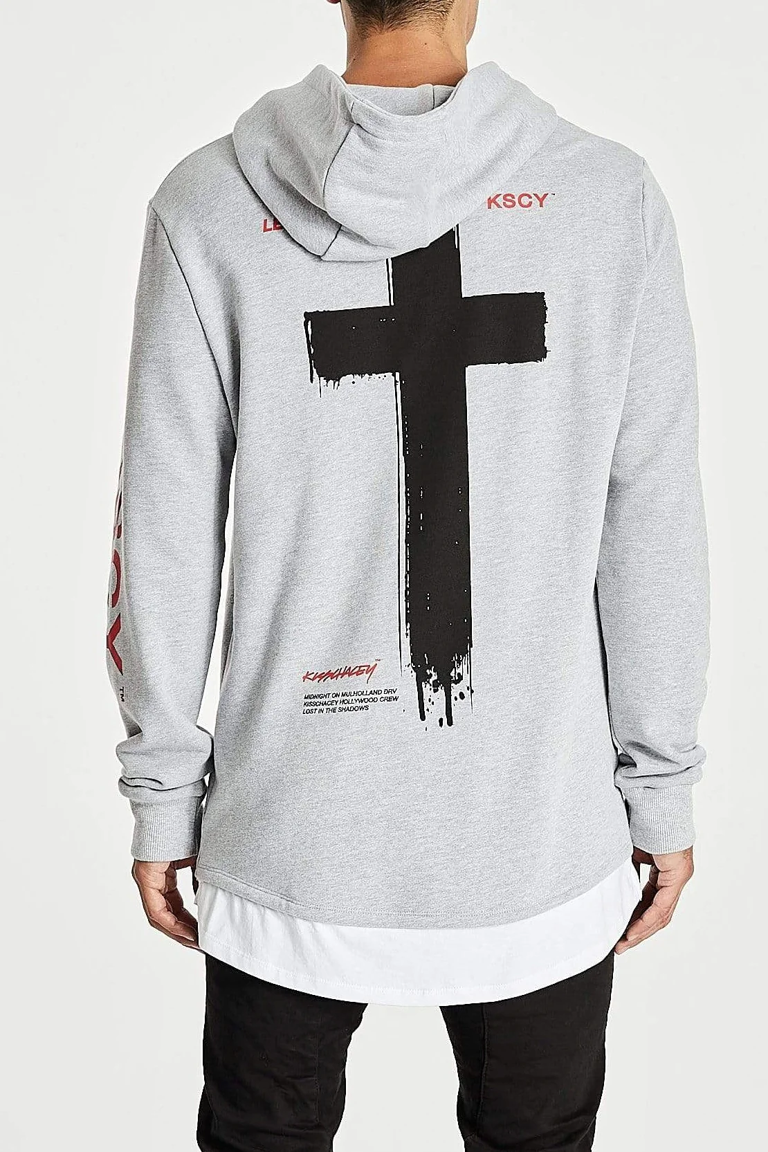 Kiss Chacey MENS SHADOWS LAYERED HEM HOODIE SWEATER - GREY MARLE