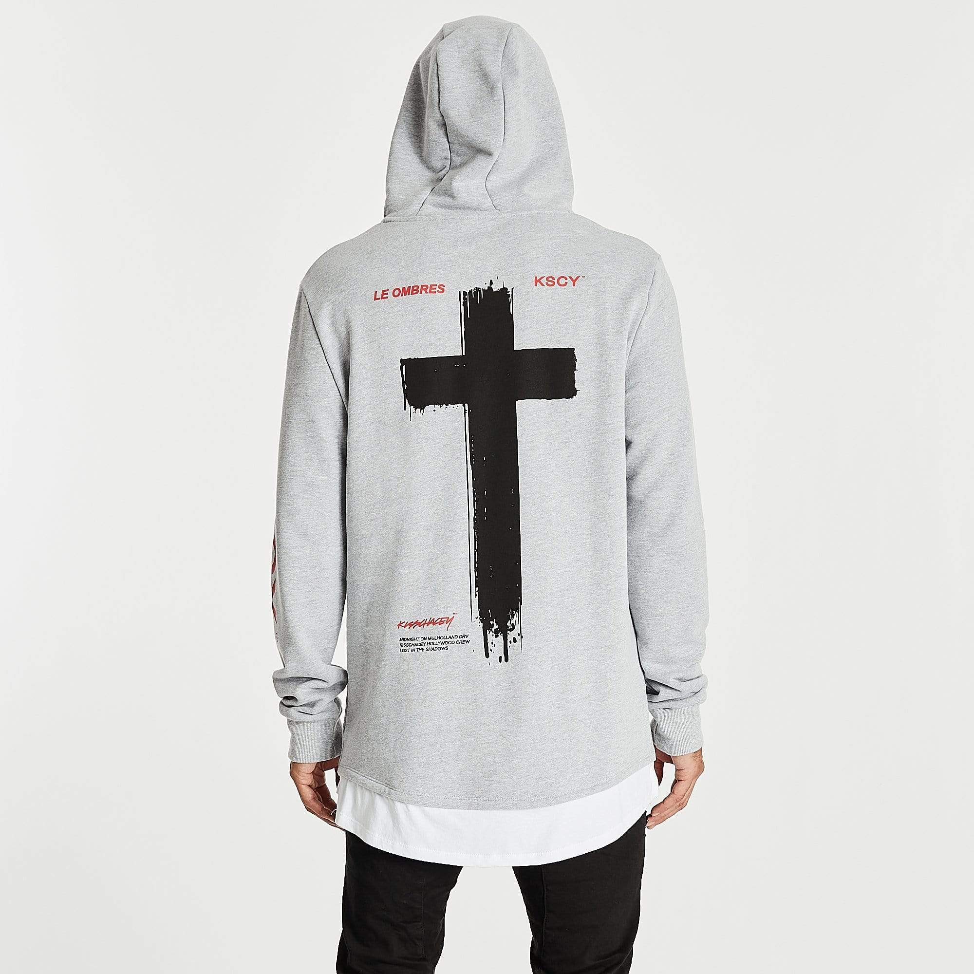 Kiss Chacey MENS SHADOWS LAYERED HEM HOODIE SWEATER - GREY MARLE - Image 5