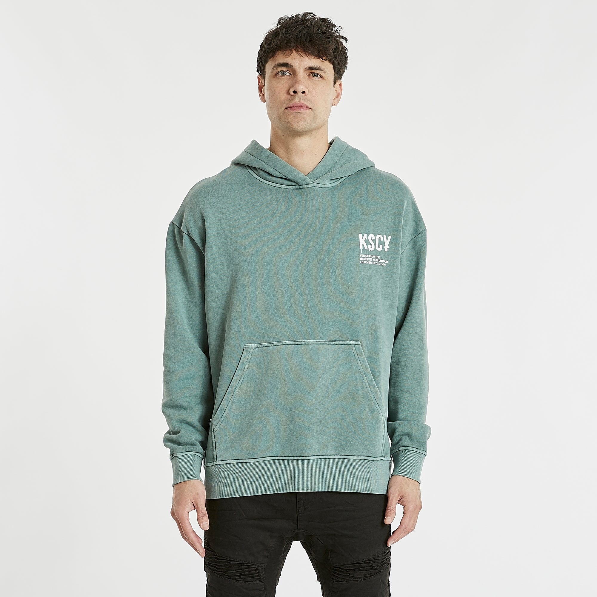 KISS CHACEY Mens Truxton Relaxed Hooded Sweater Pigment Silver Pine - Image 2