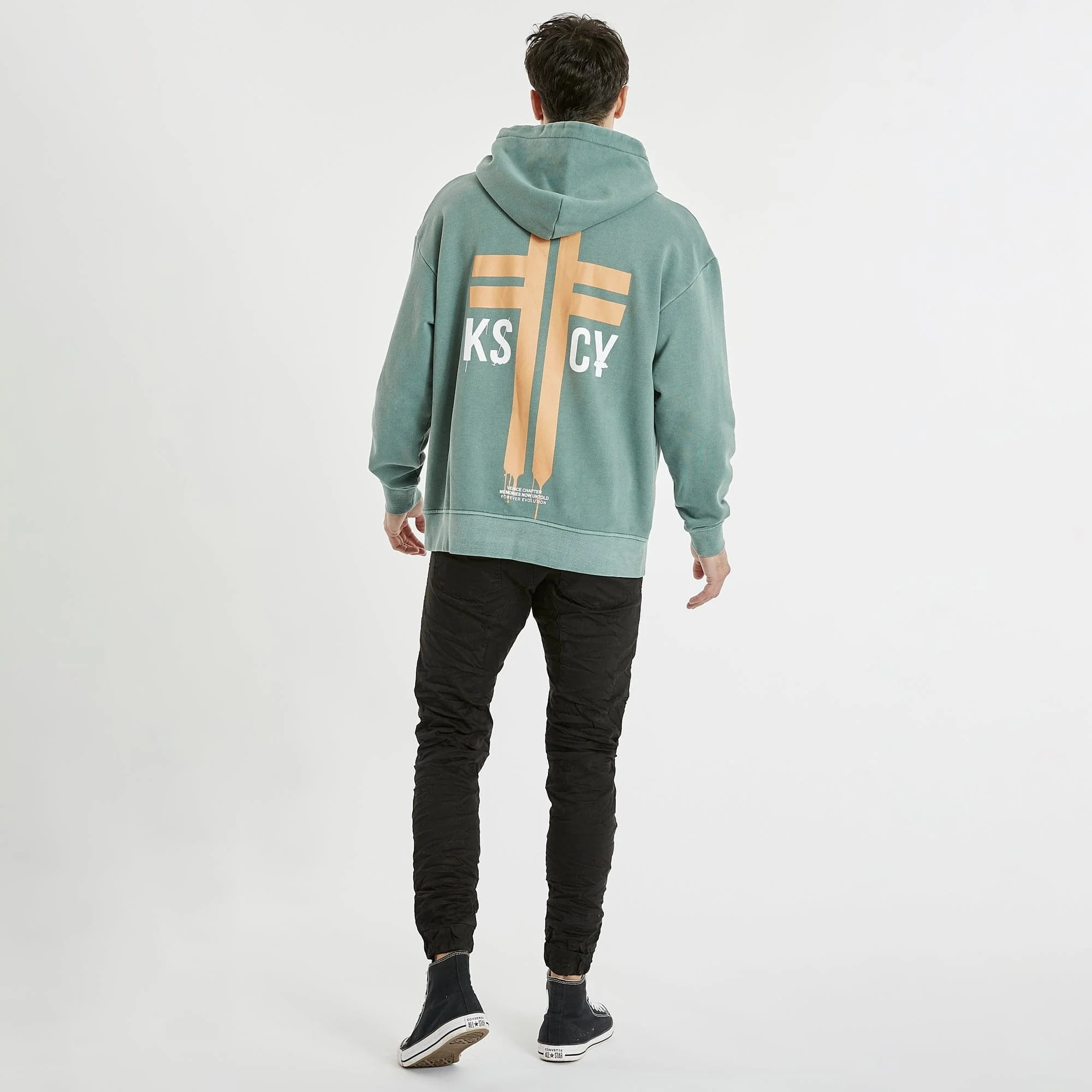 KISS CHACEY Mens Truxton Relaxed Hooded Sweater Pigment Silver Pine - Image 6