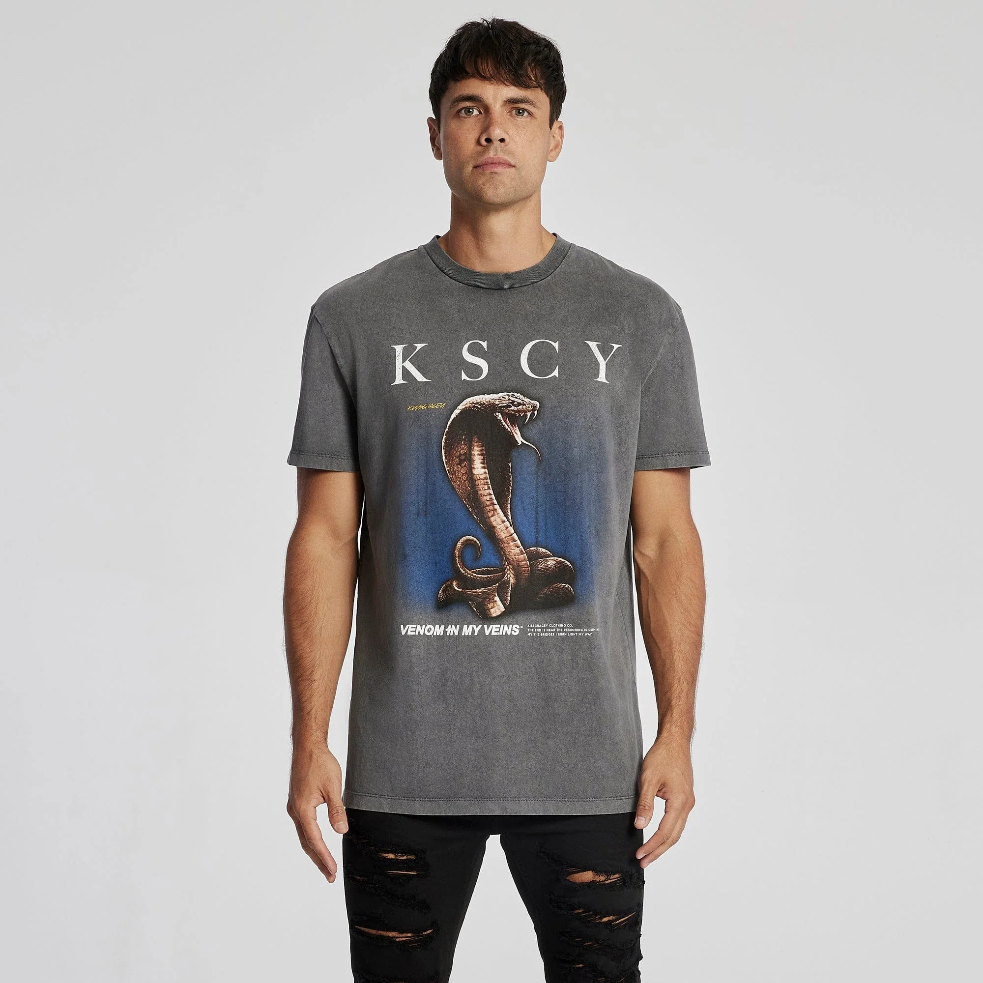 KISS CHACEY Mens Venom Relaxed Tee Shirt Mineral Asphalt - Image 5