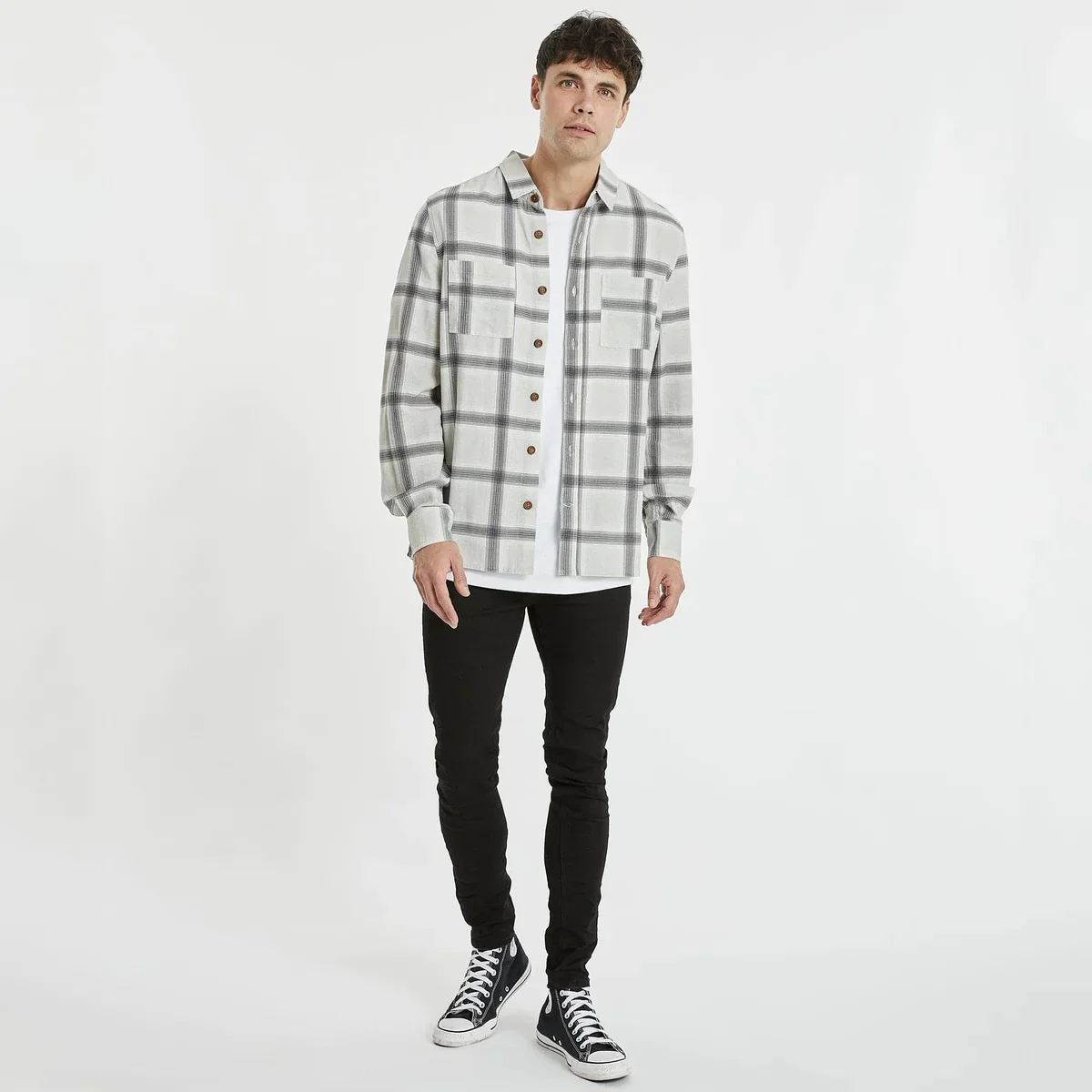 KISS CHACEY Mens Ventura Casual Long Sleeve Shirt Asphalt/Grey Check - Image 6