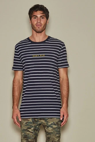 Kiss Chacey TIDAL STEP HEM TEE WHITE NAVY STRIPE