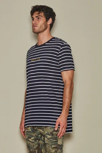 Kiss Chacey TIDAL STEP HEM TEE WHITE NAVY STRIPE - Image 3