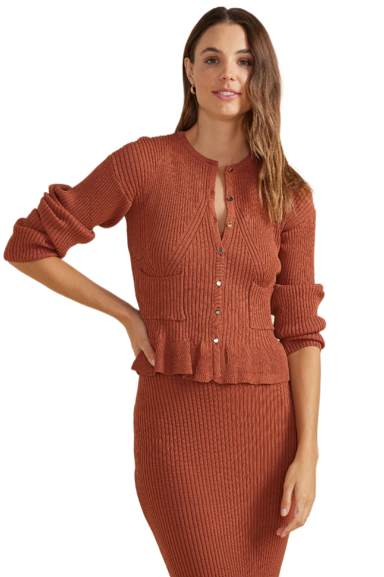 MINKPINK Womens Cyprus Cardigan Brick - Image 5