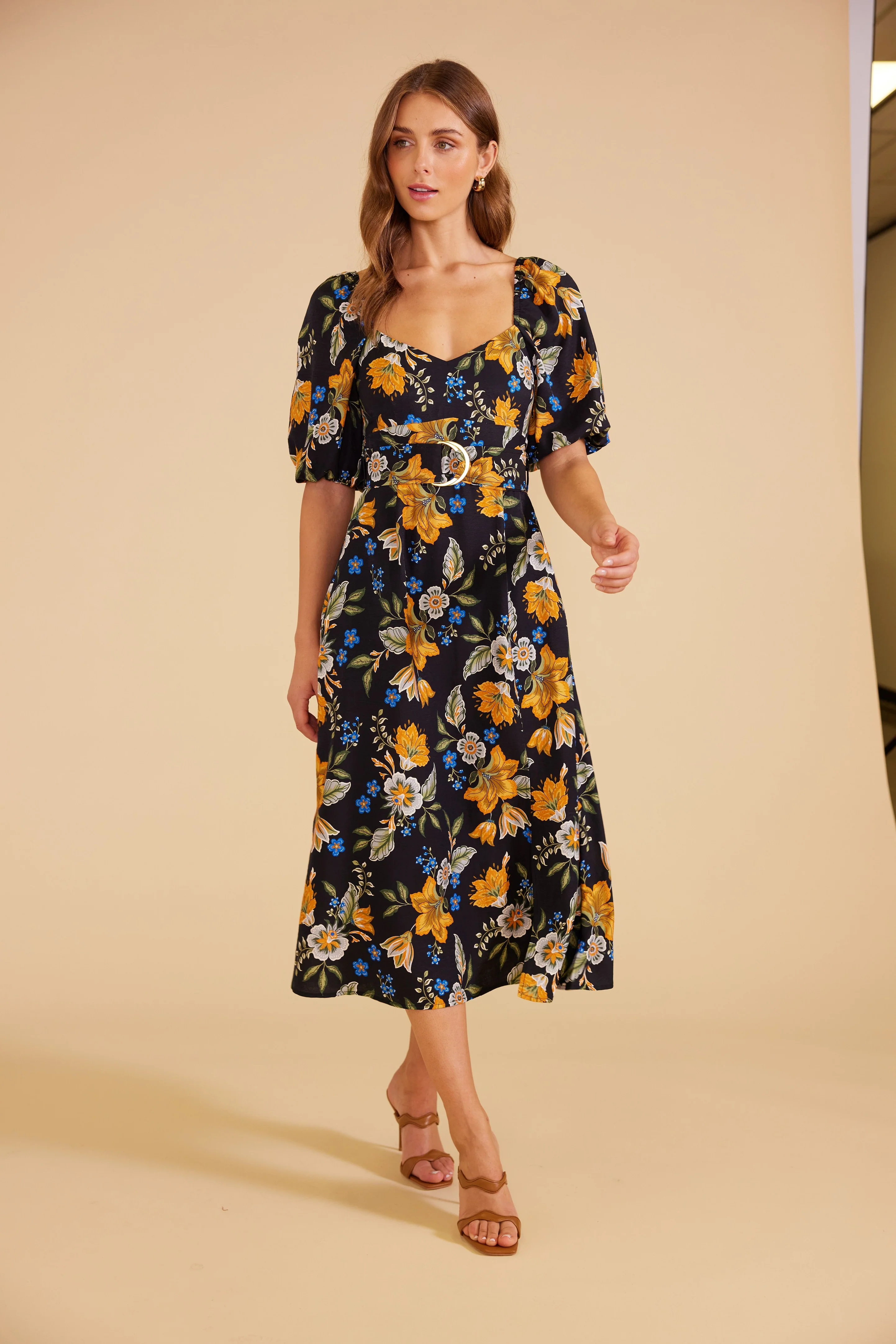 MINKPINK Womens Laurene Midi Dress - Black Floral - Image 2
