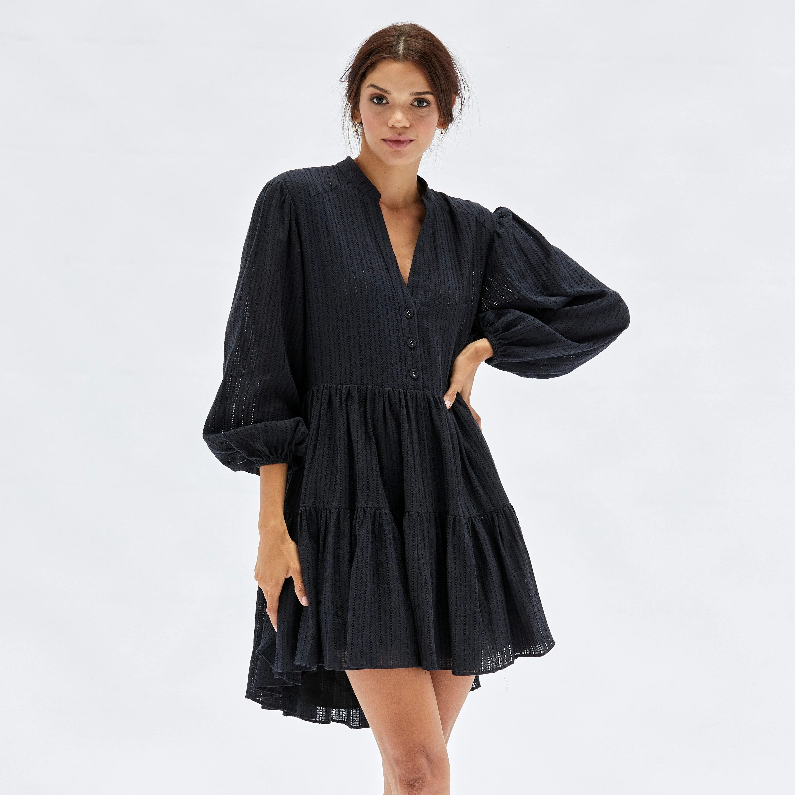 MINKPINK Womens Shadi Textured Mini Dress - Black - Image 9