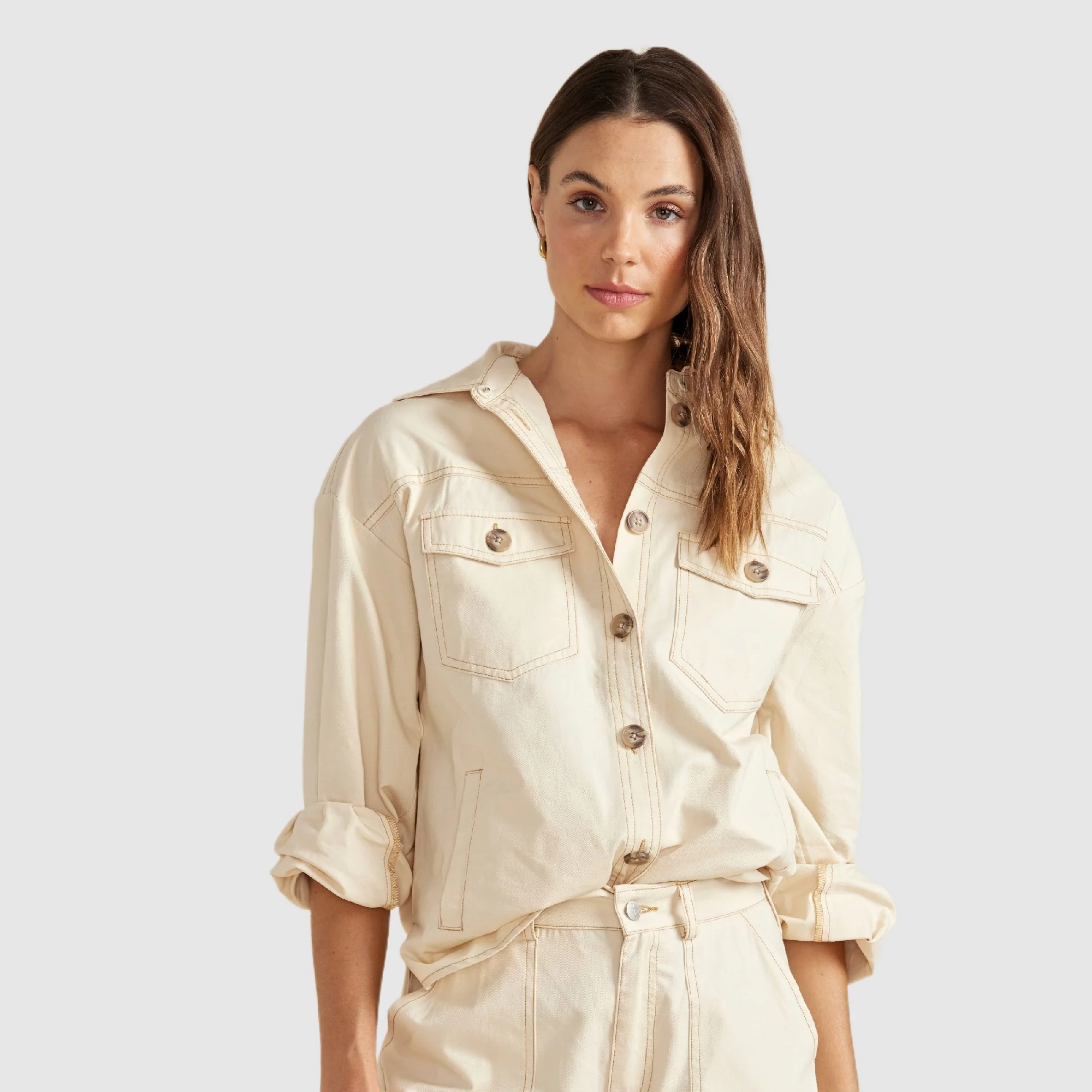 MINKPINK Womens Zala Shacket Ecru - Image 6