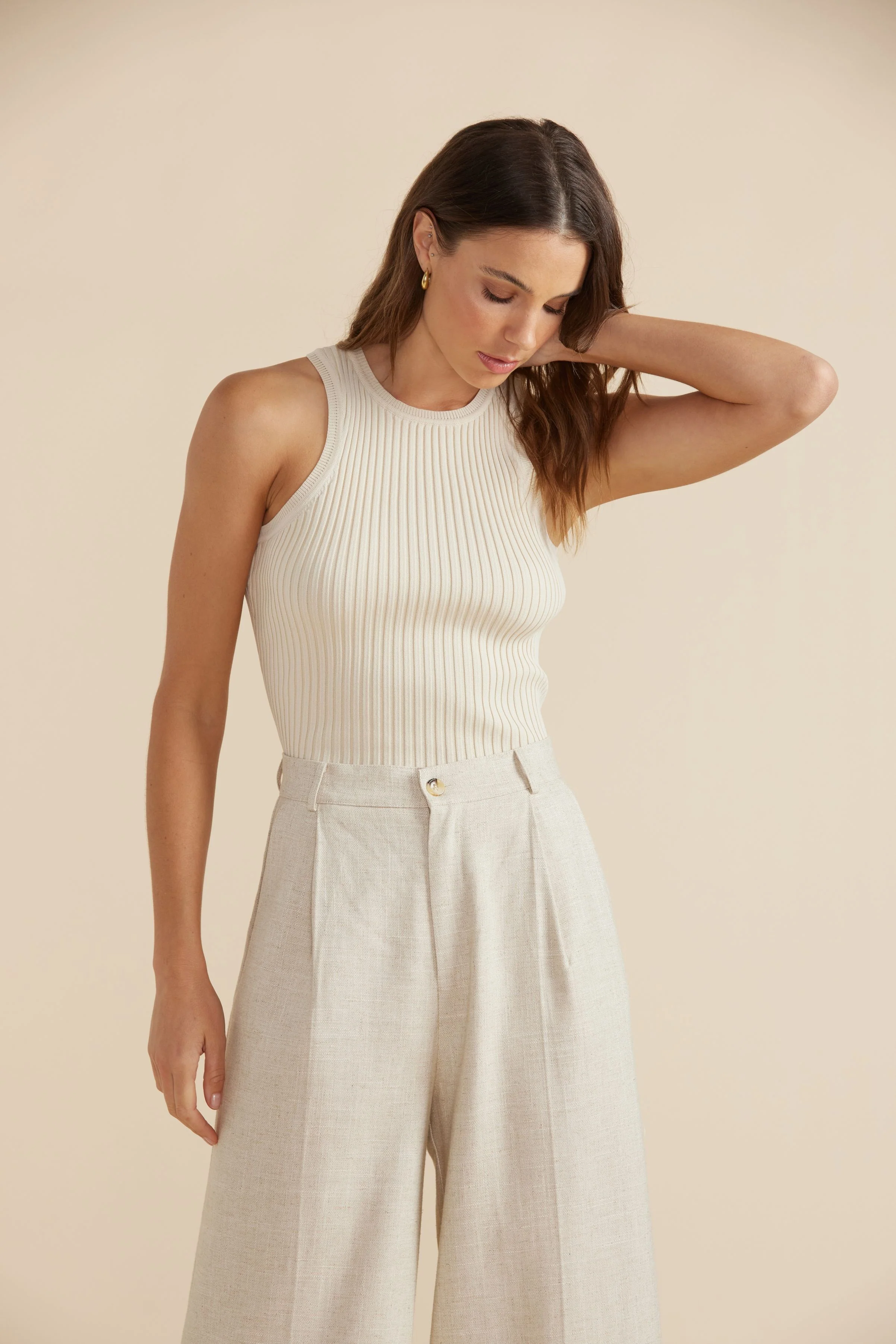 MINKPINK Womens Zoya Knit Tank Ecru - Image 3