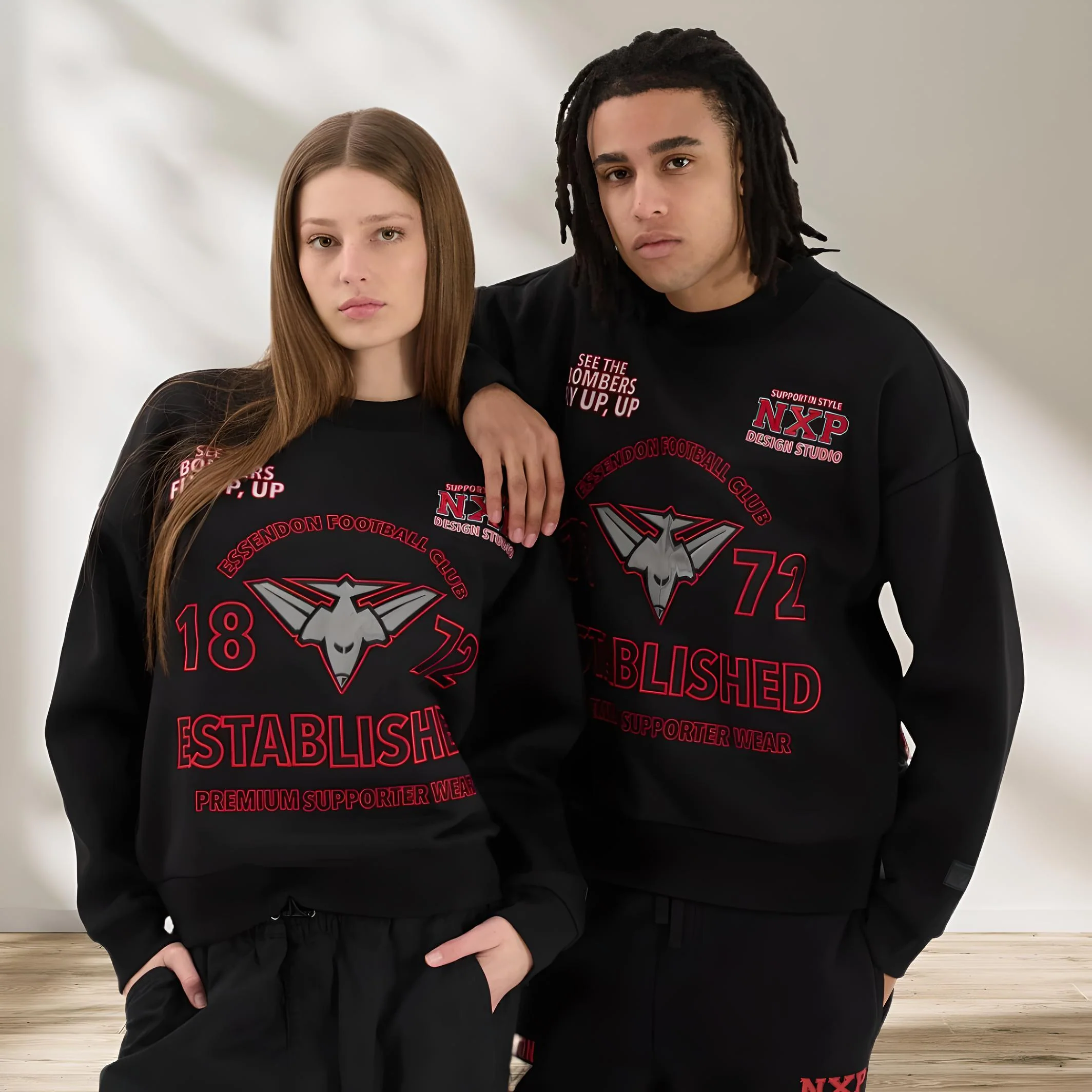 NENA & PASADENA  AFL Mens Essendon Bombers Box Fit Sweater - Jet Black - Image 5