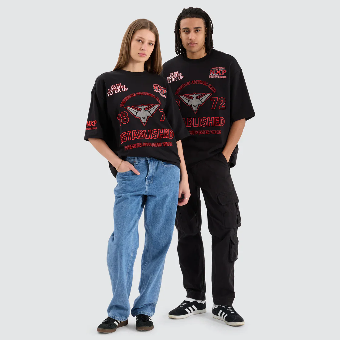 NENA & PASADENA ¬†AFL Mens Essendon Bombers Mega Loop Back Tee Shirt - Jet Black - Image 4