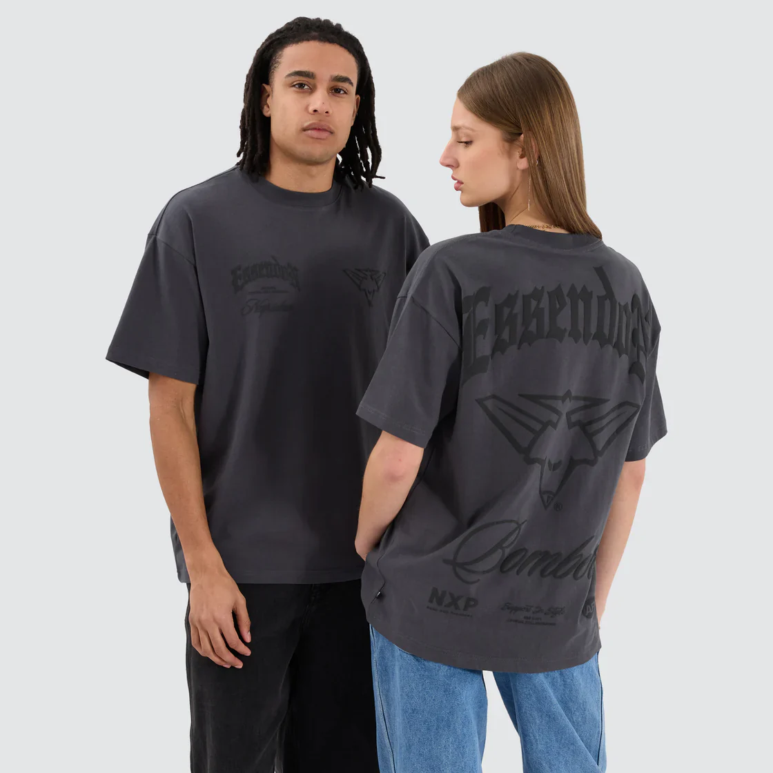 NENA & PASADENA  AFL Mens Essendon Bombers Raptor Tee Shirt - Asphalt - Image 3