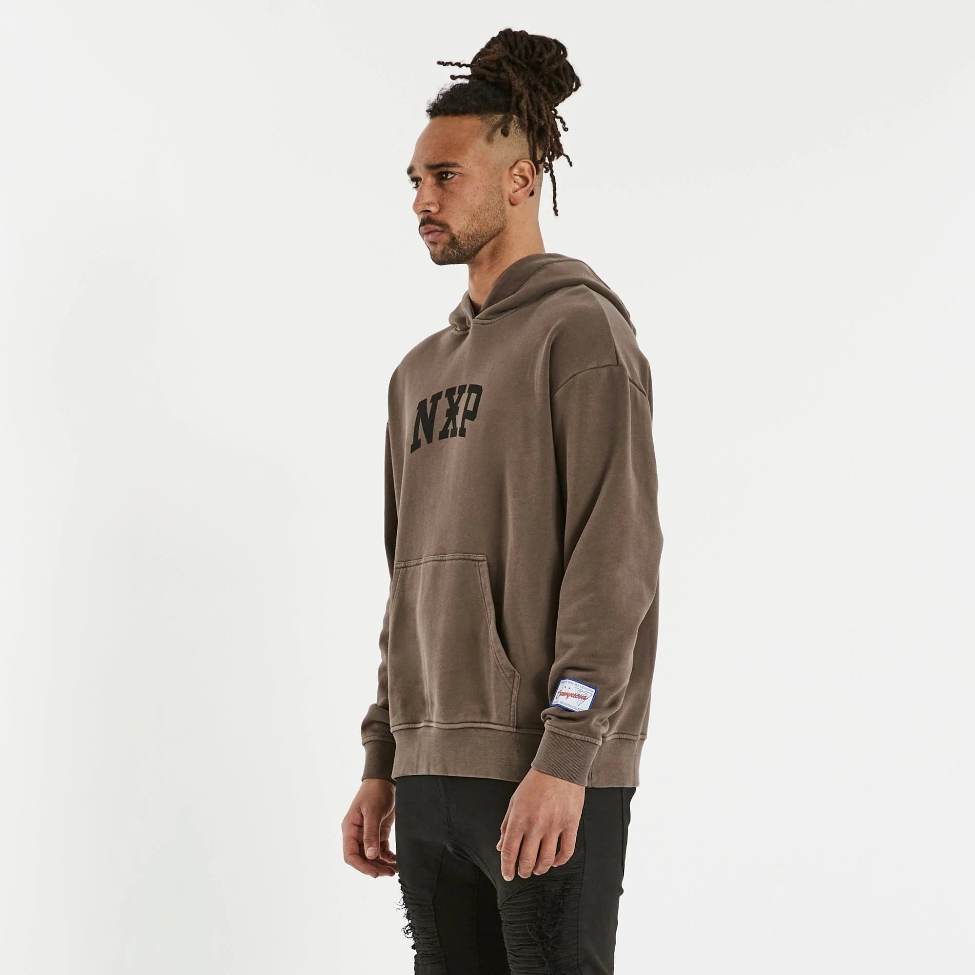 Nena & Pasadena Mens Affliction Relaxed Hooded Sweater - Pigment Shale Brown - Image 4