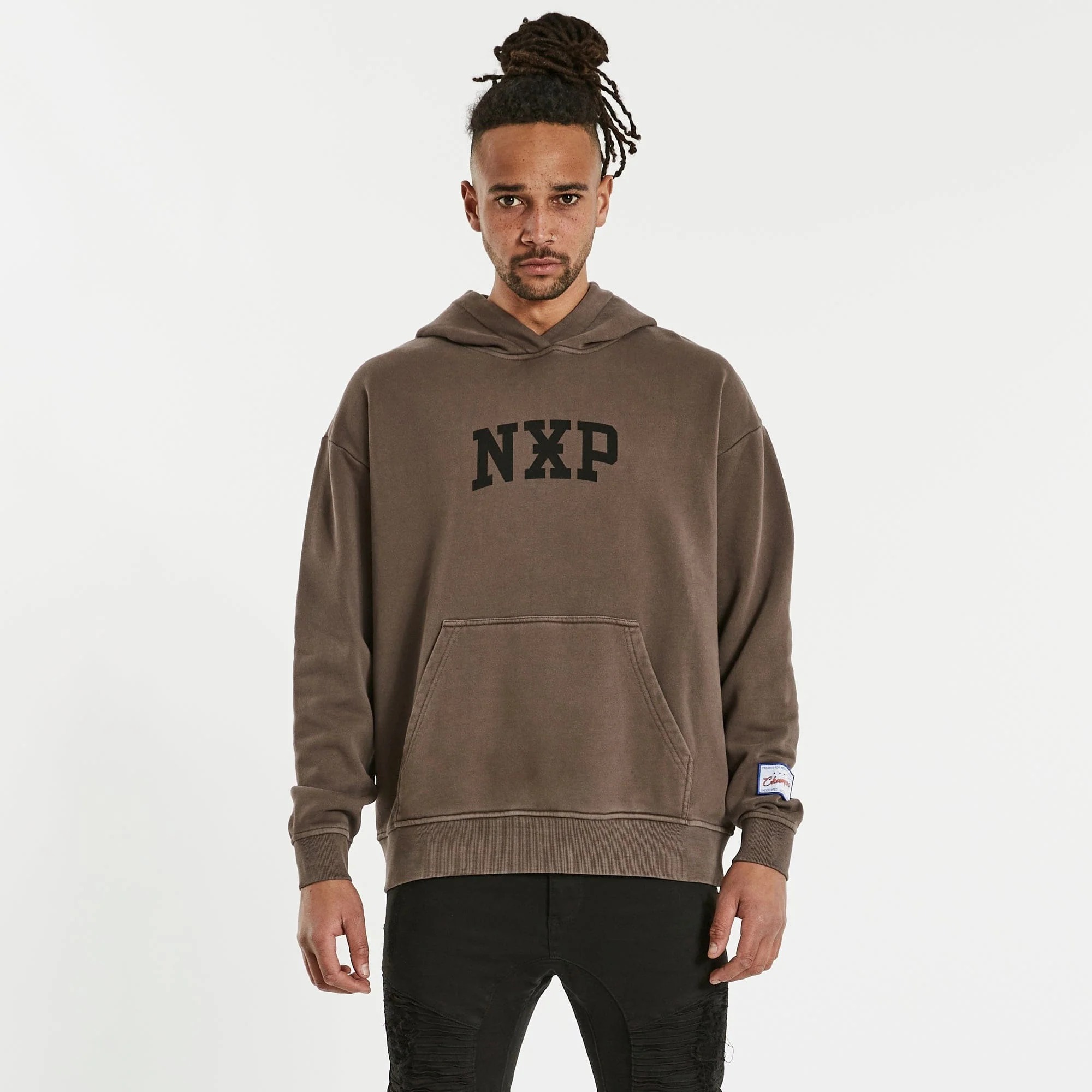 Nena & Pasadena Mens Affliction Relaxed Hooded Sweater - Pigment Shale Brown - Image 6