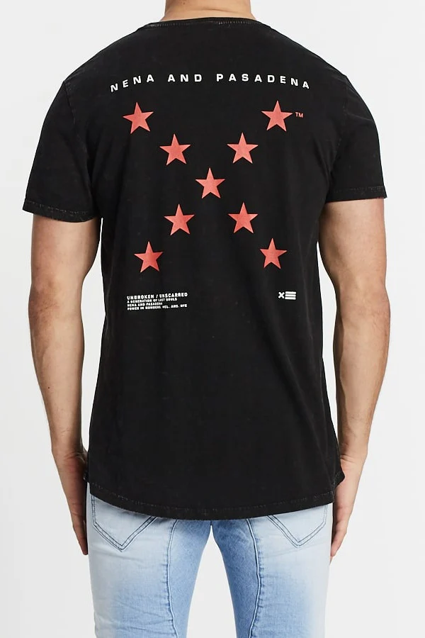 Nena Pasadena MENS ALL THE STARS SCOOP BACK TEE - ACID BLACK