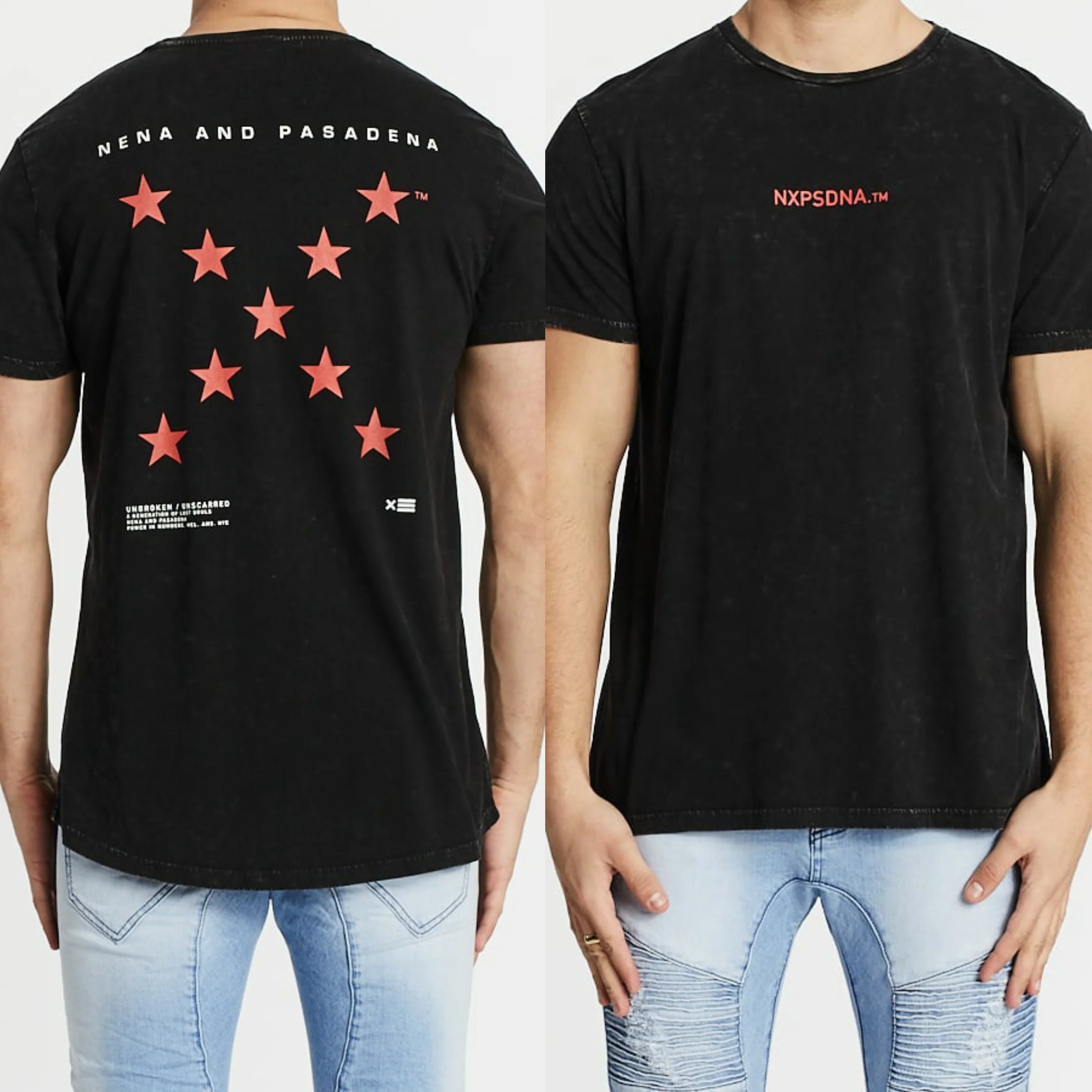 Nena Pasadena MENS ALL THE STARS SCOOP BACK TEE - ACID BLACK - Image 4