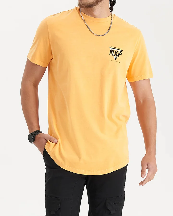 NENA & PASADENA Mens Alliance Dual Curved Hem Tee - Pigment Mock Orange - Image 2
