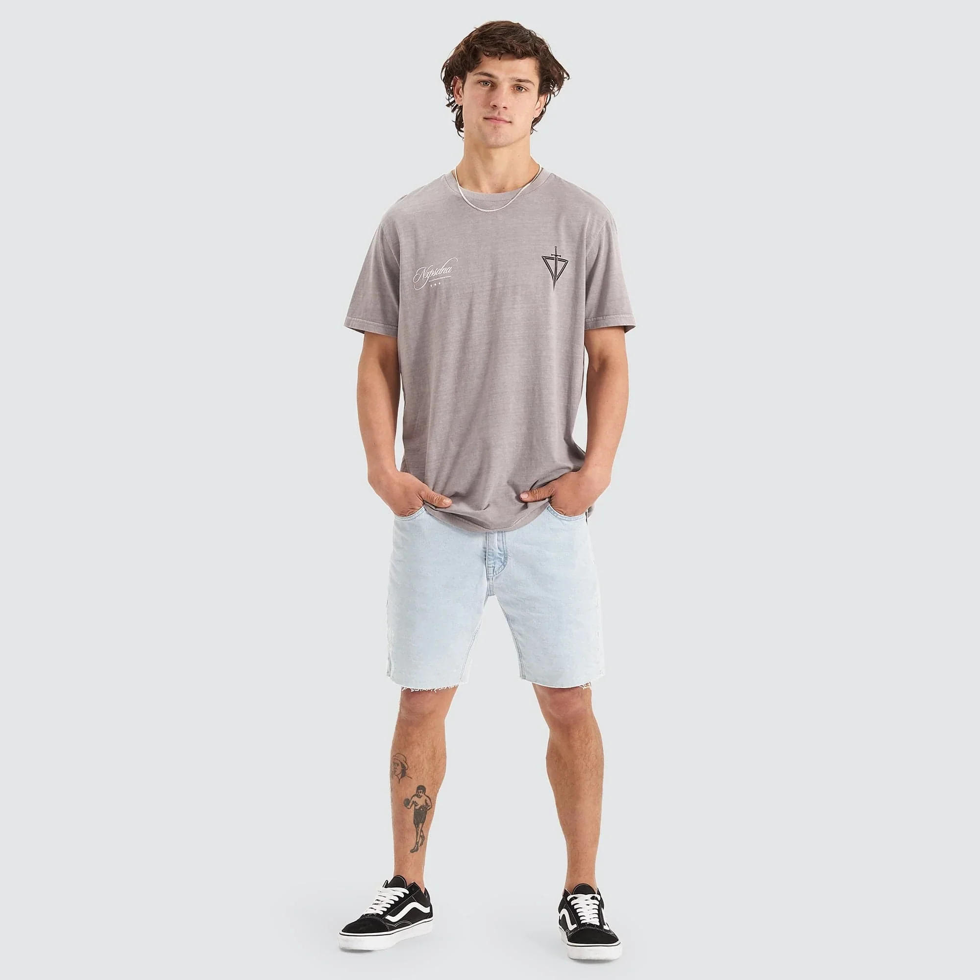 NENA & PASADENA Mens Dagger Cape Back Tee Shirt - Pigment Alloy - Image 3