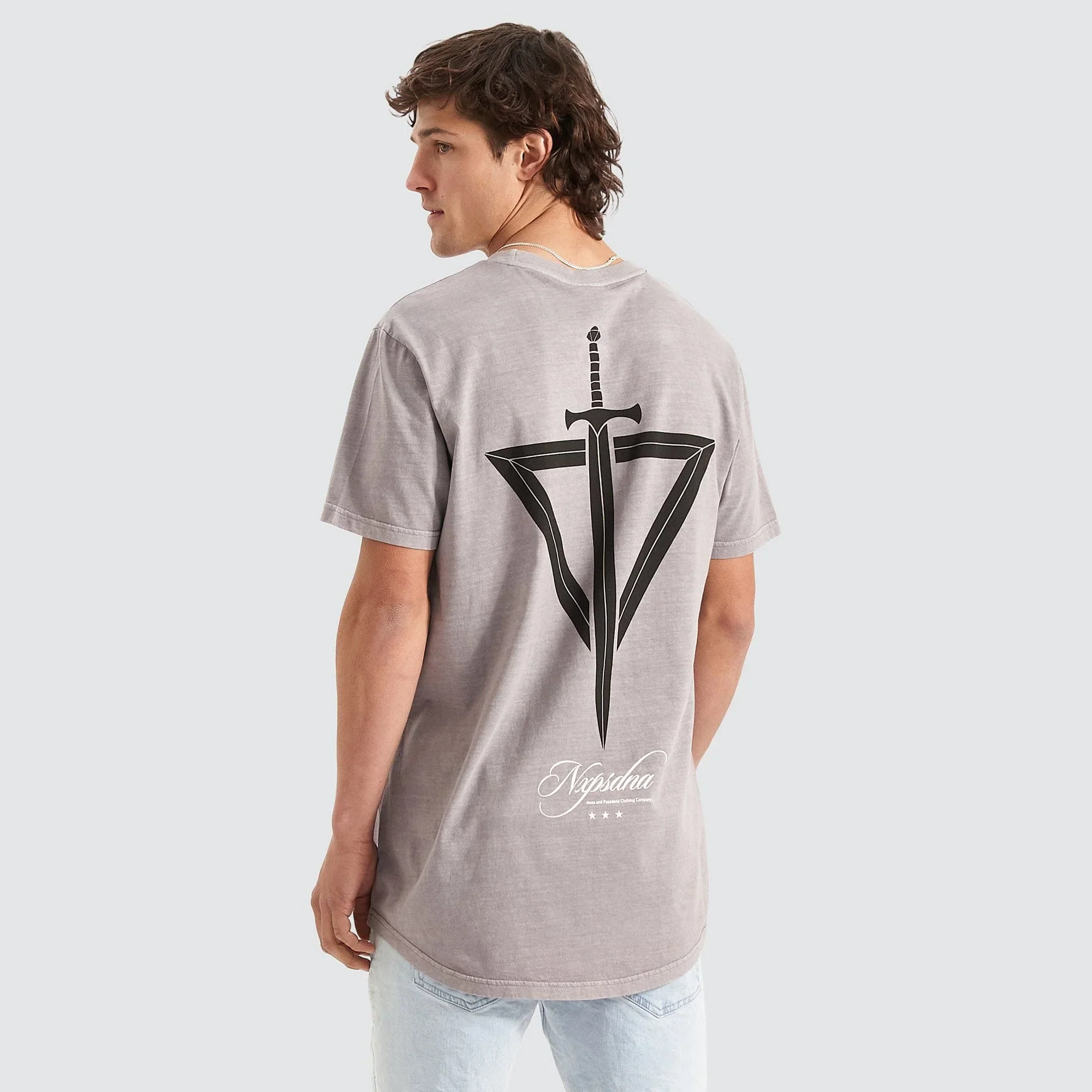 NENA & PASADENA Mens Dagger Cape Back Tee Shirt - Pigment Alloy - Image 8