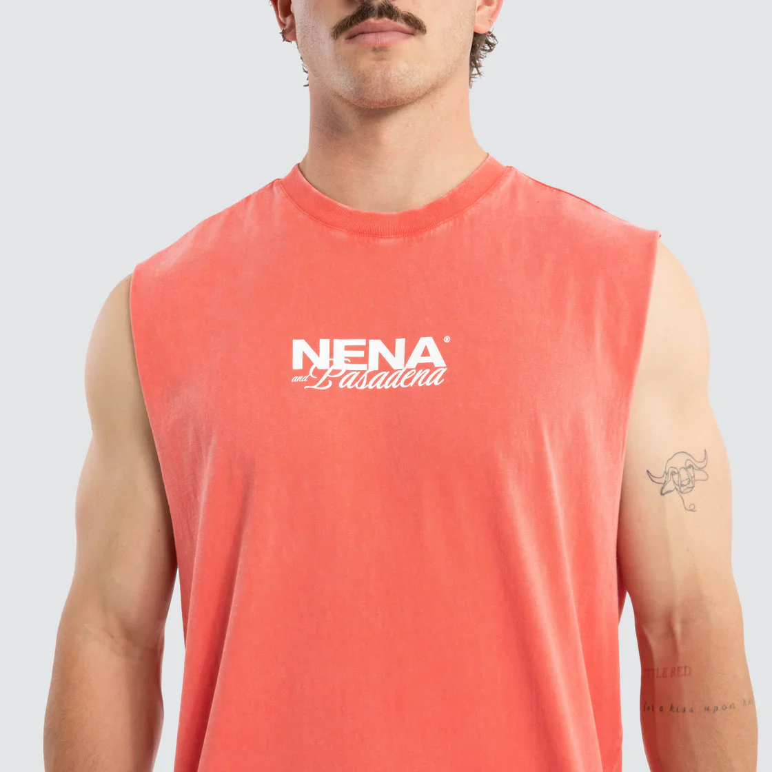 NENA & PASADENA Mens Demand Relaxed Muscle Tee in Acid Wash Cayenne - Image 4
