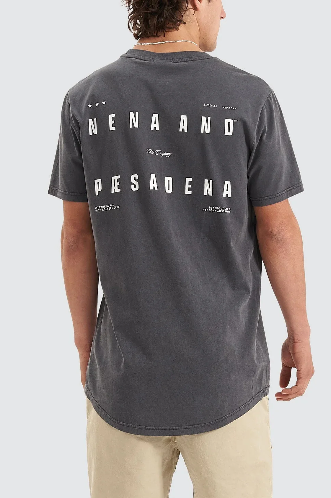 NENA & PASADENA Mens Deuce Cape Back Tee Shirt - Pigment Asphalt