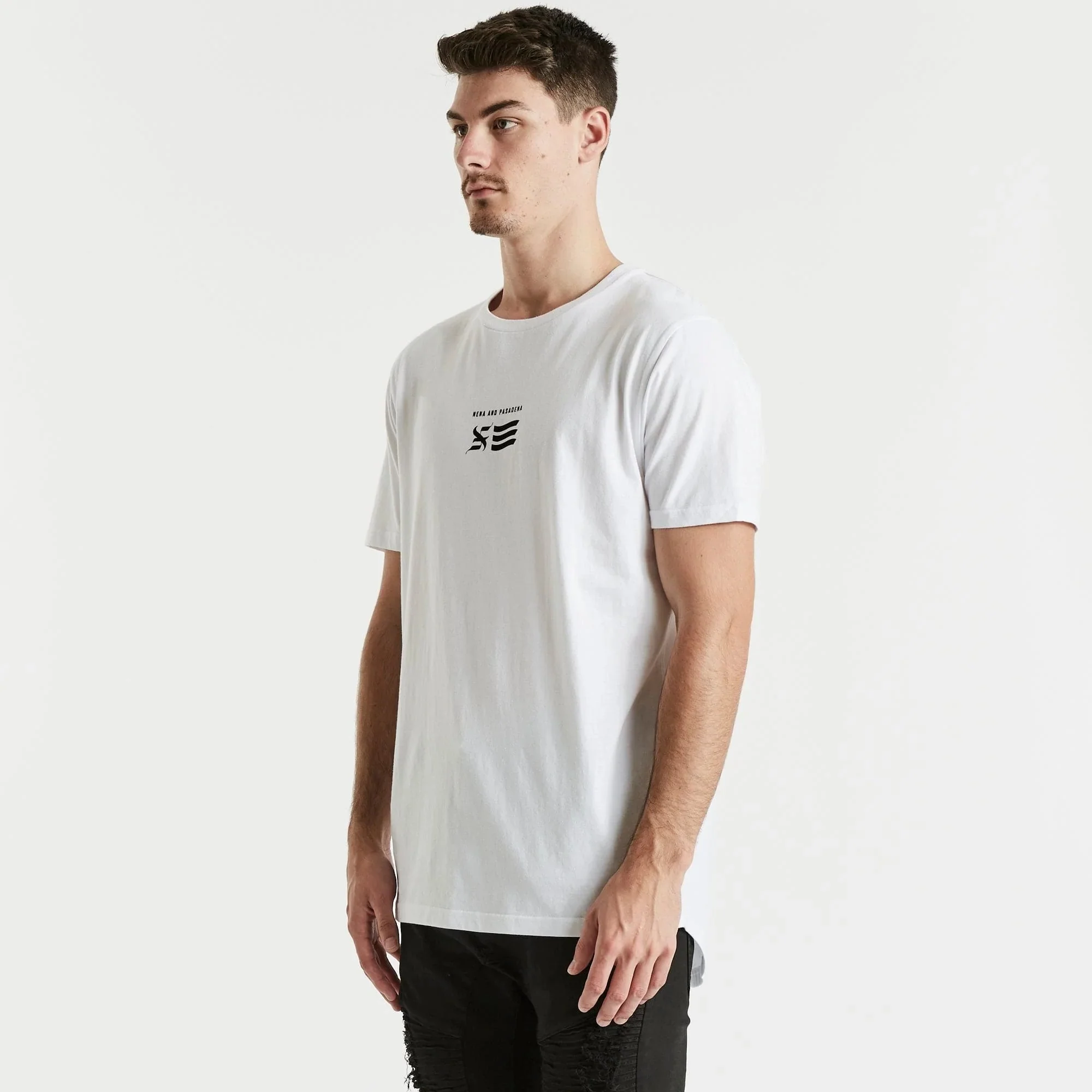 NENA & PASADENA Mens Empire Cape Back Tee Shirt White - Image 4