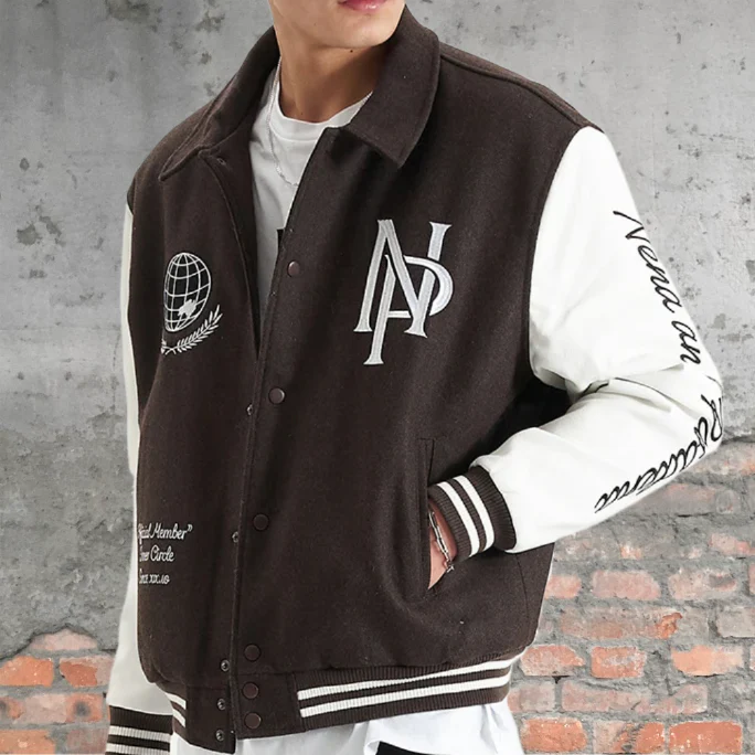 NENA & PASADENA Mens Facade Varsity Jacket - After Dark - Image 4