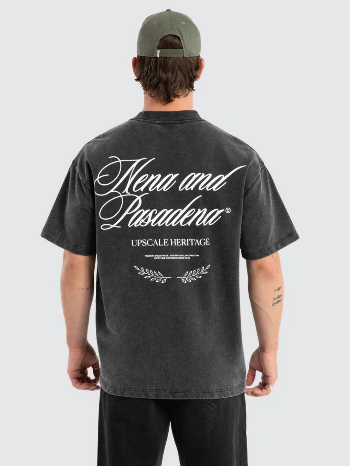 NENA & PASADENA Mens Heritage Loopback Raptor Tee in Mineral Black