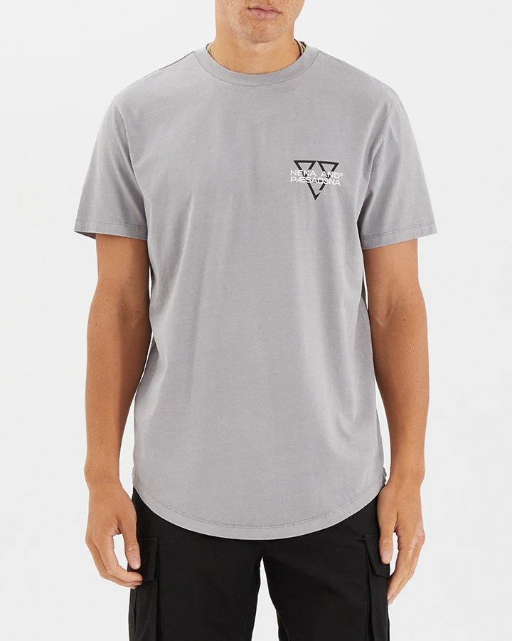 NENA & PASADENA Mens Level Dual Curved Hem Tee Shirt - Pigment Alloy - Image 3