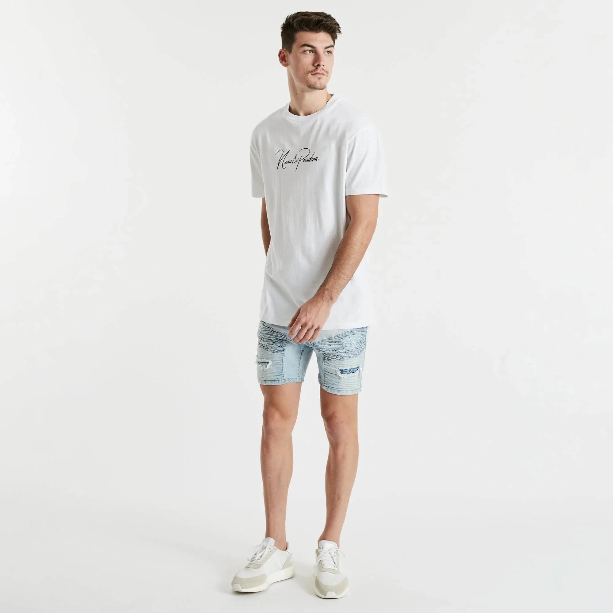 NENA & PASADENA Mens Lights Relaxed Tee Shirt White - Image 3